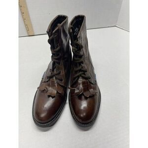 Vintage Acme Lace up Brown Leather Boots‎ Cowboy Western Kids Size 2.5